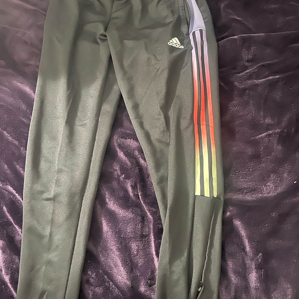 Adidas Woman Black Track Pants with Rainbow Stripes